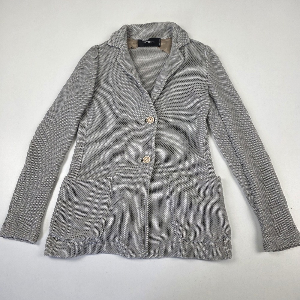 Cividini Blazer Jacket Womens 42 Light Gray Knit Cotton Blend Made Italy Pockets